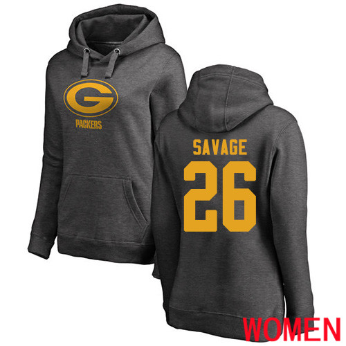 Green Bay Packers Ash Women #26 Savage Darnell One Color Nike NFL Pullover Hoodie Sweatshirts->nfl t-shirts->Sports Accessory